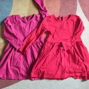 Primary Pink Long Sleeve Crew Neck Sundress